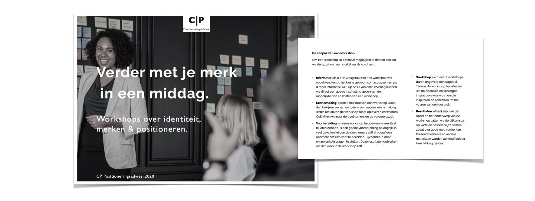 Brochure beeld aanvragen over Workshops positioneren en presentaties over merken